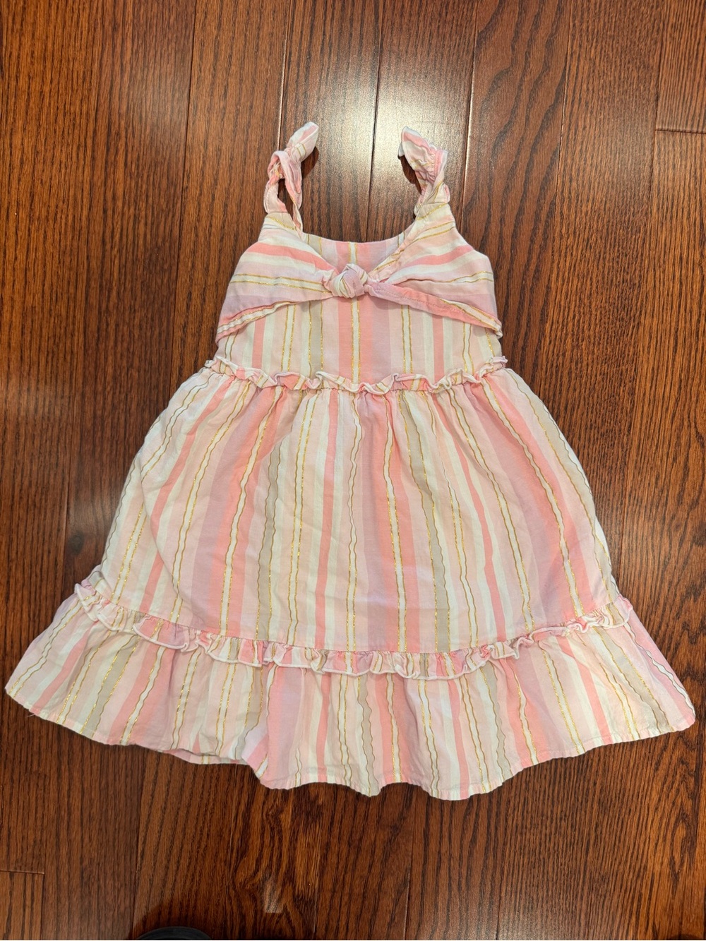 Girls Pink Striped Sundress with Ruffle Detail 4T